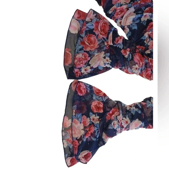 Lulu’s  Navy Blue Floral Ruching Mini Dress Size Large - Picture 7 of 10